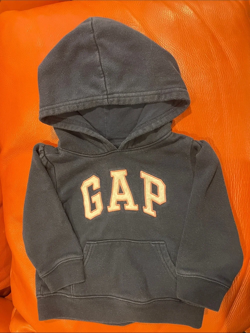 GAP Navy Kids Hoodie with white Logo outlined in pink